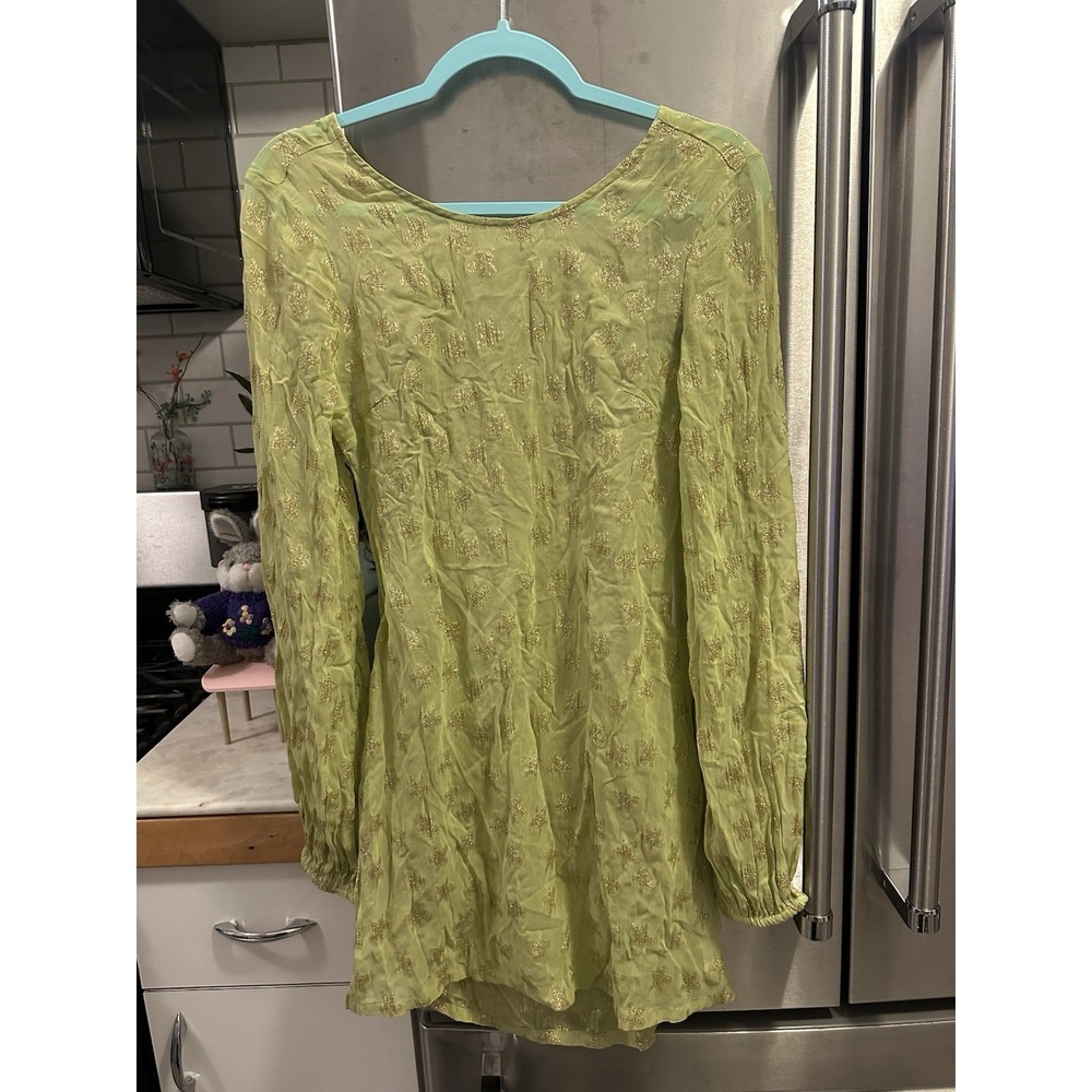Nasty Girl Dress/Cover-Up Green Gold Glitter Stars Shear Very Open Back‎ Sz6